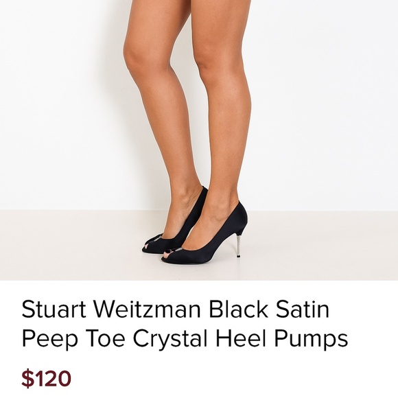 Stuart Weitzman BlacStuart Weitzman Black Satin Peep Toe Crystal Heel Pump - Picture 5 of 14